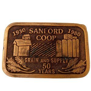 Sanford Coop Belt Buckle Vintage 1980 Larned Kansas 50 Years Grain Supply